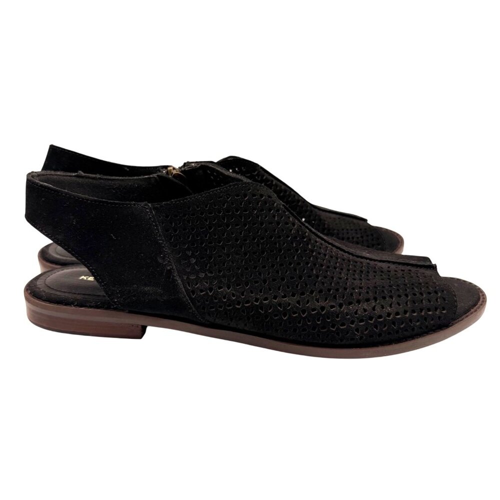 Kelsi Dagger Brooklyn Black Suede Perforated Peep toe Slingback Sandal Women 11